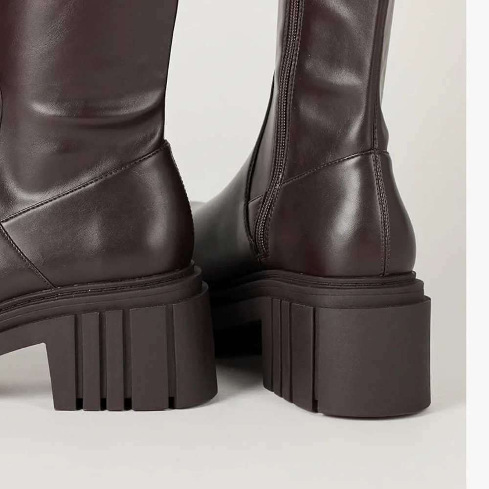 THE DROP KENNEDY Y2K Lug Sole Platform Boots Brown Knee High 14” Calf Y2K NWT